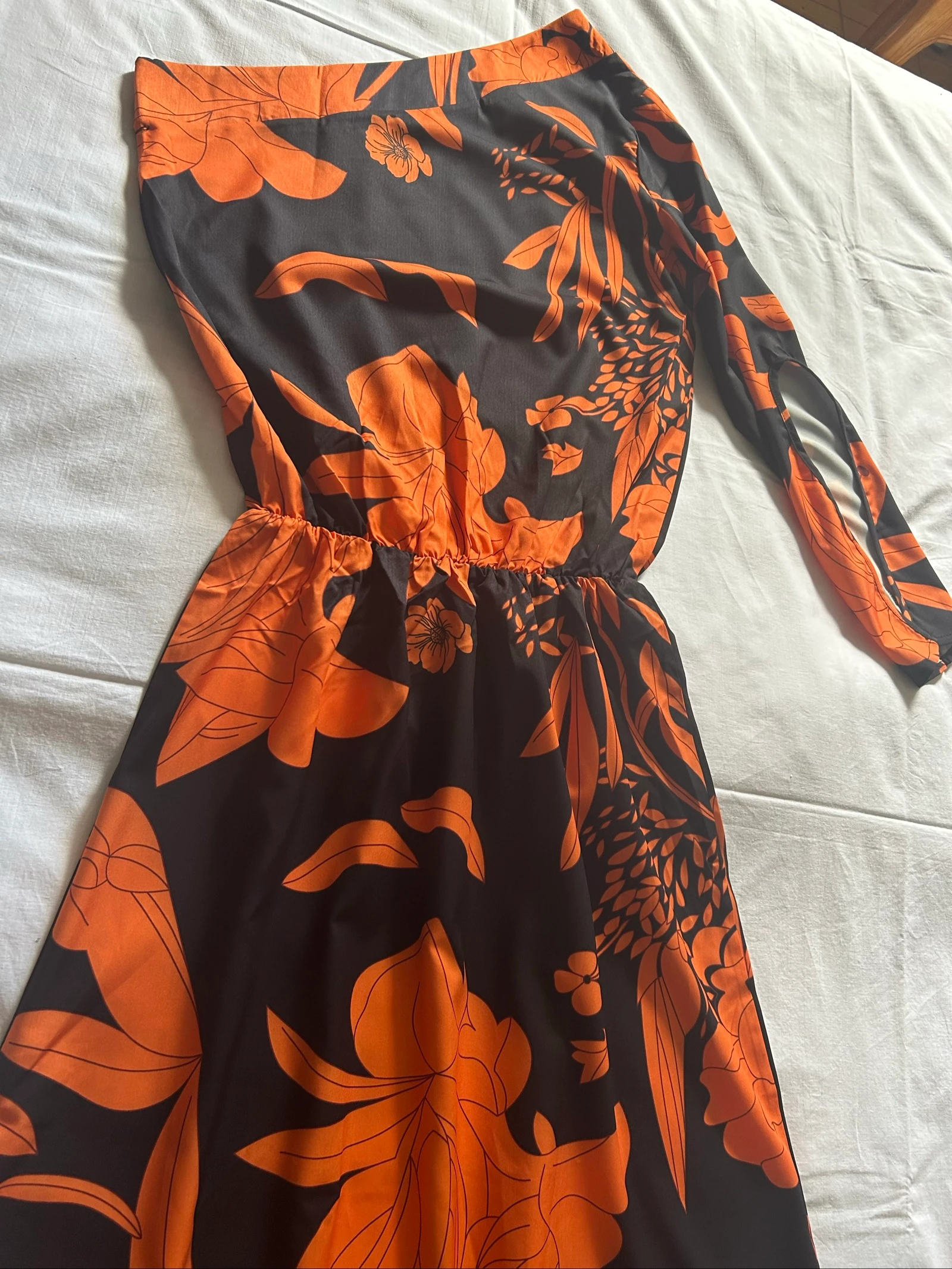 Vestido Maxi Floral Assimétrico Longo 🖤🧡 – photo 3